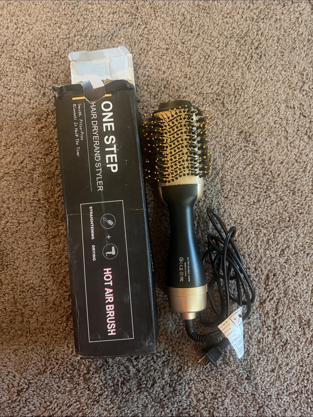 One Step Hot Air Brush Styler - Black and Gold